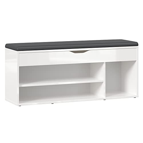 RICOO Schuhbank mit Sitzfläche 104x49x30cm Pressholz Weiß Schuhregal mit Sitzbank mit Stauraum WM034-W-A Schuhschrankbank, Schuhschrank mit Sitzkissen Aufklappbar Sitzbänke & Truhen Flur Ablage von RICOO