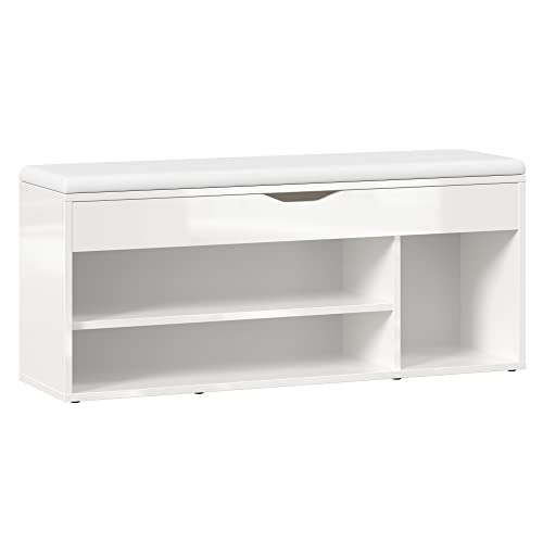 RICOO Schuhbank mit Sitzfläche 104x49x30cm Pressholz Weiß Schuhregal mit Sitzbank mit Stauraum WM034-W-W Schuhschrankbank, Schuhschrank mit Sitzkissen Aufklappbar Sitzbänke & Truhen Flur Ablage RICOO Schuhbank mit Sitzfläche 104x49x30cm Pressholz Weiß Schuhregal mit Sitzbank mit Stauraum WM034-W-W Schuhschrankbank, Schuhschrank mit Sitzkissen Aufklappbar Sitzbänke & Truhen Flur Ablage von RICOO