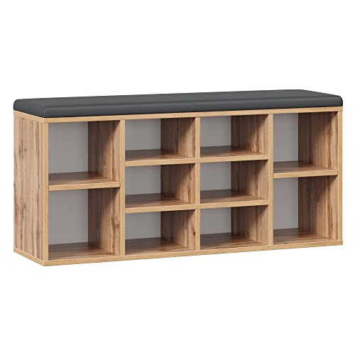 RICOO Schuhbank mit Sitzfläche & Stauraum 104x49x30cm Pressholz Eiche Braun, Schuhregal mit Sitzkissen WM033-EW-A, Schuhschrank mit Sitzbank Bank mit Schuhablage Garderobenbank Sitzbänke & Truhen RICOO Schuhbank mit Sitzfläche & Stauraum 104x49x30cm Pressholz Eiche Braun, Schuhregal mit Sitzkissen WM033-EW-A, Schuhschrank mit Sitzbank Bank mit Schuhablage Garderobenbank Sitzbänke & Truhen von RICOO