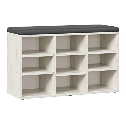 RICOO Schuhbank mit Sitzfläche & Stauraum 79x49x30cm Pressholz Eiche Hell Schuhregal mit Sitzkissen WM035-EP-A, Schuhschrank mit Sitzbank Bank mit Schuhablage Garderobenbank Sitzbänke & Truhen von RICOO
