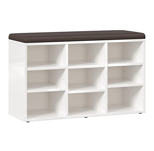 RICOO Schuhbank mit Sitzfläche & Stauraum 79x49x30cm Pressholz Weiß, Schuhregal mit Sitzkissen WM035-W-B, Schuhschrank mit Sitzbank Bank mit Schuhablage Garderobenbank Sitzbänke & Truhen Flur von RICOO
