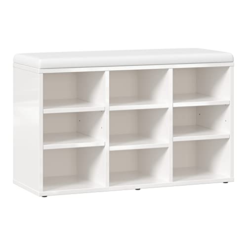 RICOO Schuhbank mit Sitzfläche & Stauraum 79x49x30cm Pressholz Weiß, Schuhregal mit Sitzkissen WM035-W-W, Schuhschrank mit Sitzbank Bank mit Schuhablage Garderobenbank Sitzbänke & Truhen Flur von RICOO