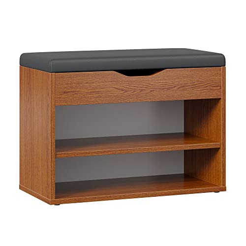 RICOO Schuhbank mit Sitzfläche & Stauraum Aufklappbar 60x42x30cm Eiche Rustikal Pressholz, Schuhregal WM032-ER-A Schuhschrank mit Sitzbank Flur Bank Schuhablage Garderobenbank Sitzbänke & Truhen von RICOO