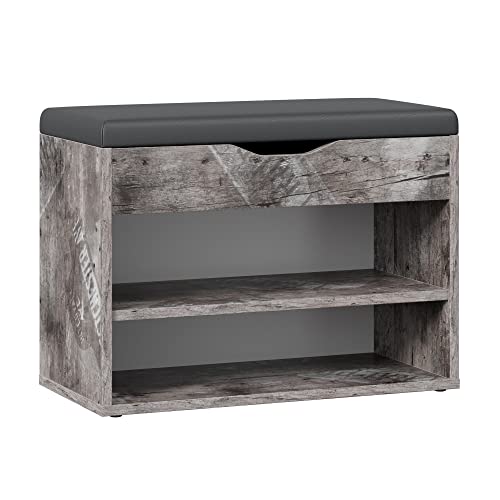 RICOO Schuhbank mit Sitzfläche & Stauraum Aufklappbar 60x42x30cm Grau Pressholz, Schuhregal WM032-CF-A Schuhschrank mit Sitzbank Flur Bank mit Schuhablage Garderobenbank Sitzbänke & Truhen von RICOO