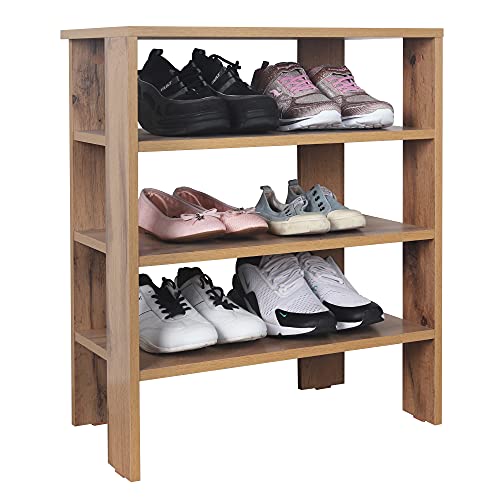 RICOO Schuhregal schmal und hoch 70x55x32cm Standregal Pressholz Eiche Braun WM039-EW, Schuhständer mit 3 Ebenen, Schuhschrank offen, Schuhablagen Flur Shoe Rack, Schuhablage klein, Schuhregale von RICOO