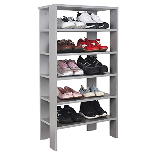 RICOO Schuhregal schmal und hoch 105x60x32cm Standregal Pressholz Grau WM041-PL, Schuhständer mit 6 Ebenen, Schuhschrank offen, Schuhablagen Flur Shoe Rack, Standregal klein, Schuhregale von RICOO