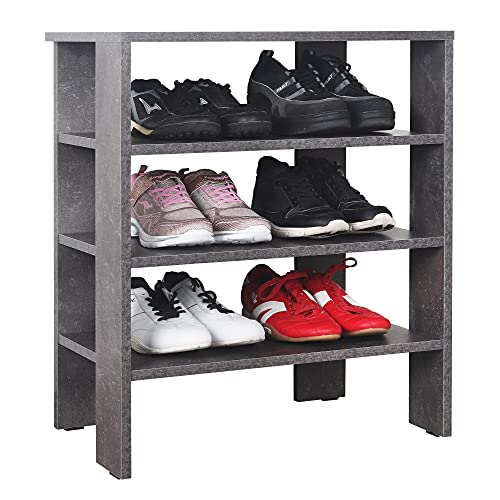 RICOO Schuhregal schmal und hoch 70x55x32cm Standregal Pressholz Betonoptik Grau WM039-BG, Schuhständer mit 3 Ebenen, Schuhschrank offen, Schuhablagen Flur Shoe Rack, Schuhablage klein, Schuhregale von RICOO