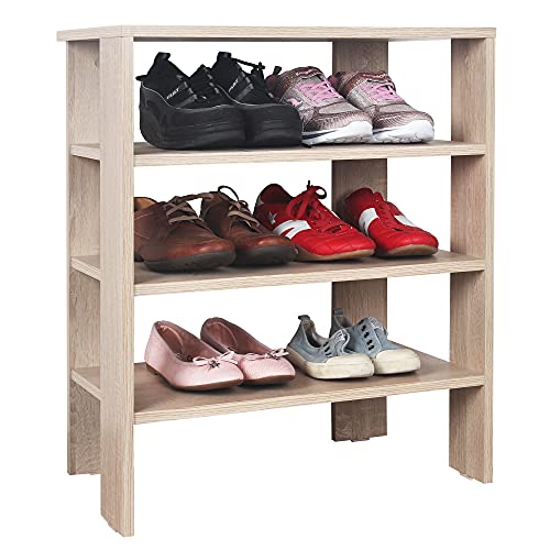 RICOO Schuhregal schmal und hoch 70x55x32cm Standregal Pressholz Eiche Sonoma Braun WM039-ES, Schuhständer mit 3 Ebenen, Schuhschrank offen, Schuhablagen Flur Rack, Schuhablage klein, Schuhregale von RICOO