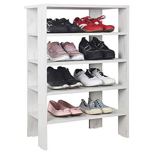 RICOO Schuhregal schmal und hoch 88x55x32cm Standregal Pressholz Eiche Weiß WM040-EP, Schuhständer mit 4 Ebenen, Schuhschrank offen, Schuhablagen Flur Shoe Rack, Schuhablage klein, Schuhregale von RICOO