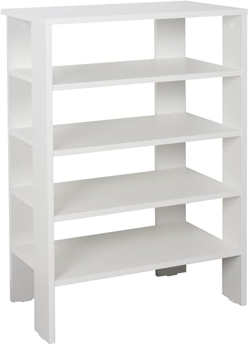 RICOO Schuhregal schmal und hoch 88x55x32cm Standregal Pressholz Weiß WM040-WM, Schuhständer mit 4 Ebenen, Schuhschrank offen, Schuhablagen Flur Shoe Rack, Standregal klein, Schuhregale Weiss von RICOO