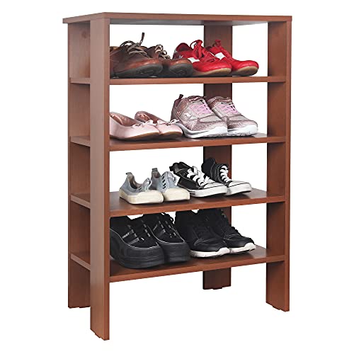 RICOO Schuhregal schmal und hoch 88x60x32cm Standregal Pressholz Eiche Dunkelbraun Rustikal WM040-ER, Schuhständer mit 4 Ebenen, Schuhschrank offen, Schuhablagen Flur Shoe Rack, Schuhablage klein von RICOO