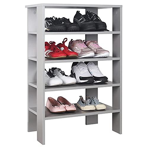 RICOO Schuhregal schmal und hoch 88x60x32cm Standregal Pressholz Grau WM040-PL, Schuhständer mit 4 Ebenen, Schuhschrank offen, Schuhablagen Flur Shoe Rack, Standregal klein, Schuhregale von RICOO