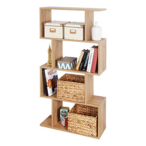 RICOO Standregal 4 Regalböden WM071-EG Raumteiler Regal schmal Eiche Gold 129×70×25 cm Bücherregal Holzregal Wand Würfelregal Büroregal klein Regale & Ablagen Bookshelf Wandregal Holz von RICOO