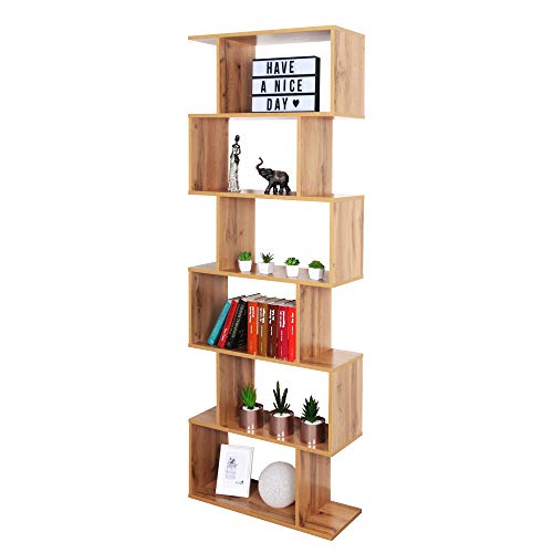 RICOO Standregal 6 Regalböden WM070-EW Raumteiler Regal schmal Eiche braun 192×70×25 cm Bücherregal Holzregal Wand Würfelregal Büroregal klein Regale & Ablagen Bookshelf Wandregal Holz von RICOO