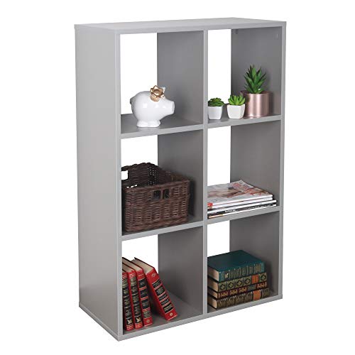 RICOO Standregal 6 Regalböden WM078-PL Raumteiler Regal schmal grau 97×65×30 cm Bücherregal Holzregal Wand Würfelregal Büroregal klein Regale & Ablagen Bookshelf Wandregal Holz von RICOO