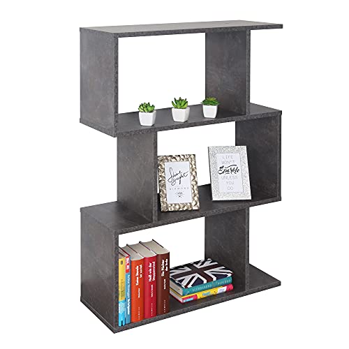 RICOO Standregal 3 Regalböden WM072-BG Raumteiler Regal schmal betonoptik grau 97×70×25 cm Bücherregal Holzregal Wand Würfelregal Büroregal klein Regale & Ablagen Bookshelf Wandregal Holz von RICOO