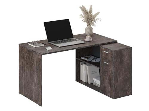 RICOO Eckschreibtisch Winkelschreibtisch Eck Schreibtisch 136x101x75 cm Ecktisch L-Form Groß Arbeitsplatz Arbeitszimmer Möbel WM083-BG Betonoptik Computertisch Gaming Tisch Arbeitstisch Bürotisch von RICOO