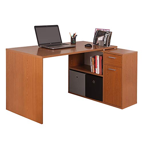 RICOO Schreibtisch klein 136 x 101 x 75 cm Eiche WM083-ER rustikal Dunkelbraun Bürotisch Eckschreibtisch von RICOO