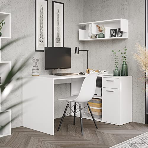 RICOO Eckschreibtisch Winkelschreibtisch 136x101x75 cm Ecktisch L-Form Groß Arbeitsplatz Eck Schreibtisch Arbeitszimmer WM083-WM Weiss – Computertisch Gaming Tisch Arbeitstisch Bürotisch von RICOO