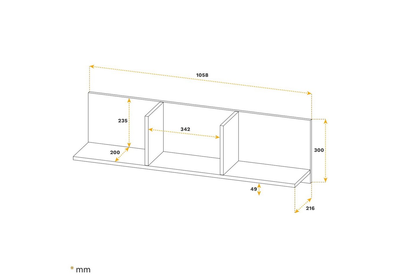 RICOO Wandboard WM014-BG, 1-tlg., schwebendes Wandregal Hängeregal Schweberegal an der Wand hängend von RICOO