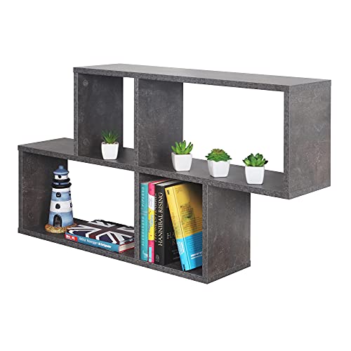RICOO Wandregal 100 x 53 x 20 Grau Beton Optik, Spanplatte aus Holz, Hängereral WM051-BG, Regal Wand, Bücherregal Bilderregal Fotoregal Küchenregal Hängend Wandboard Würfelregal Schweberegal von RICOO