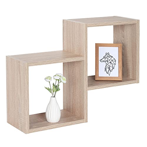 RICOO Wandregal 58 x 44 x 18 Braun Sonoma Eiche Matt, Spanplatte aus Holz, Würfel Hängereral WM026-ESM, Regal Wand, Bücherregal Bilderregal Küchenregal Wandboard Würfelregal Schweberegal von RICOO