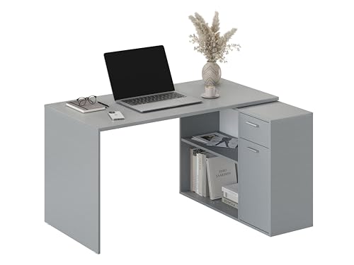 RICOO Eckschreibtisch Winkelschreibtisch Eckig L-Förmiger Schreibtisch - Bürotisch Winkelkombination WM083-PL - 136x101x75 cm - Grau Ecktisch L-Form Regal Stauraum Schubladen Büro Arbeitszimmer von RICOO