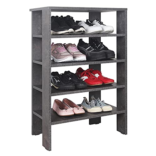 RICOO Schuhregal schmal und hoch 88x60x32cm Standregal Pressholz Betonoptik Grau WM040-BG, Schuhständer mit 4 Ebenen, Schuhschrank offen, Schuhablagen Flur Shoe Rack, Schuhablage klein, Schuhregale von RICOO