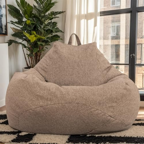 RICPYOIU Großer Sitzsack Für Erwachsene Ohne Füllung Sitzsackbezug Polyester Weich Birnenförmig Möbelbezug Für Wohnzimmer Schlafzimmer Ohne Futter,Braun,90 * 110cm von RICPYOIU