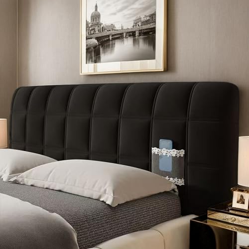 RICPYOIU Kopfteilbezüge Stretch-Kopfteilbezug Samt Verdickte Baumwollfüllung Einzel-/Doppel-/King-/Queen-Size-Größe Schlafzimmerdekoration,Schwarz,200cm von RICPYOIU