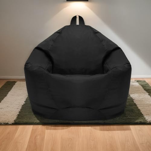 RICPYOIU Sitzsackbezug Ohne Füllung Rund Waschbar Polyester Weich Garten Im Freien Komfortable Sitzhülle Für Entspannung Und Erholung Im Freien Ohne Füllmaterial,Schwarz,70 * 80 cm von RICPYOIU