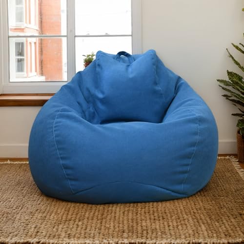 RICPYOIU Sitzsackbezug Waschbar Großer Runder Flauschiger PV-Samt Für Erwachsene Weich Bequem Ohne Futter Und Füllstoff Leinen Möbelbezug Für Wohnzimmer Schlafzimmer,Dark Blue,100 * 120cm von RICPYOIU