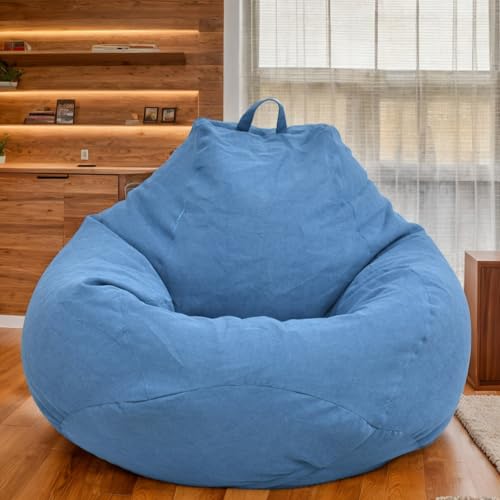RICPYOIU Waschbarer Sitzsackbezug Rund Polyester Weich Kein Füllstoff Geeignet Für Garten Im Freien Sitzsackbezug Ohne Füllung Perfekte Möbelhülle Für Außenbereich,Blau,105 * 115cm von RICPYOIU