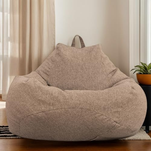 RICPYOIU Waschbarer Sitzsackbezug Rund Polyester Weich Kein Füllstoff Geeignet Für Garten Im Freien Sitzsackbezug Ohne Füllung Perfekte Möbelhülle Für Außenbereich,Braun,80 * 90cm von RICPYOIU