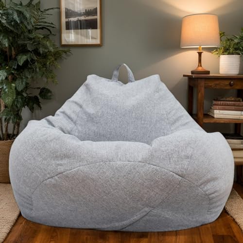 RICPYOIU Waschbarer Sitzsackbezug Rund Polyester Weich Kein Füllstoff Geeignet Für Garten Im Freien Sitzsackbezug Ohne Füllung Perfekte Möbelhülle Für Außenbereich,Grau,90 * 110cm von RICPYOIU
