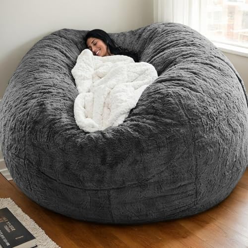 RICPYOIU Weich Und Bequem Großer Runder Sitzsack Bezug Aus Kunstpelz Waschbarer Ultraweicher Zotteliger Plüsch-Sitzsackbezug Ohne Futter Und Füllstoff Möbelbezug Wohnzimmer,I,130 * 60 von RICPYOIU