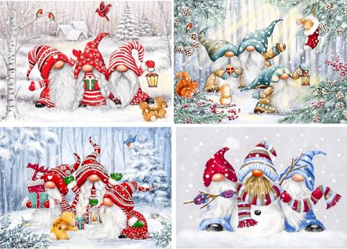 RICUVED 4 Stück Gnomes Diamond Painting Bilder, 5D Weihnachten Diamant Painting Bilder Erwachsene Diamant Malerei Bilder Set Full Drill Xmas Diamond Painting Cross Stickerei Malerei Set 30x40cm von RICUVED