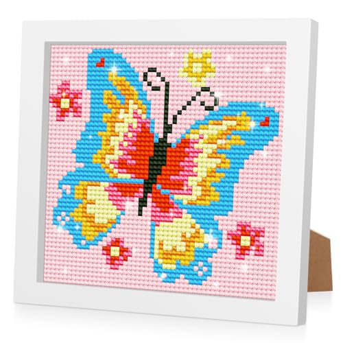 RICUVED Diamond Painting Kinder Schmetterling Set mit Rahmen, 5D DIY Diamant Painting Bilder, 5d Diamant Painting mit Rahmen Kreative Geschenke für Mädchen und Jungen Home Wall Decor 18x18 cm von RICUVED