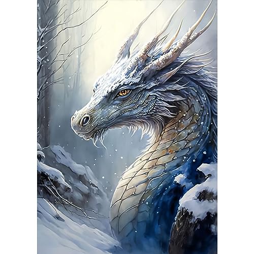 RICUVED Dragon Diamond Painting Bilder, 5D Weißer Drache Diamant Painting Bilder Erwachsene Diamant Malerei Bilder Set Full Drill Tiere Diamond Painting Cross Stickerei Malerei Set 30x40cm von RICUVED