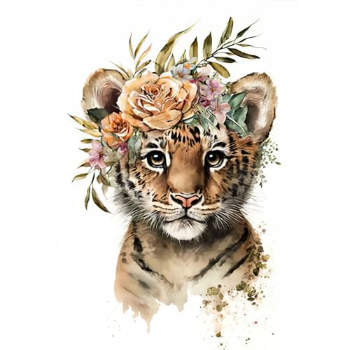 RICUVED Tiger Diamond Painting Erwachsene, 5D Blumen Tiger Diamant Painting Bilder Erwachsene, DIY Diamond Painting Bilder Tier Diamant Malerei Set für Wanddekoration 30x40cm von RICUVED