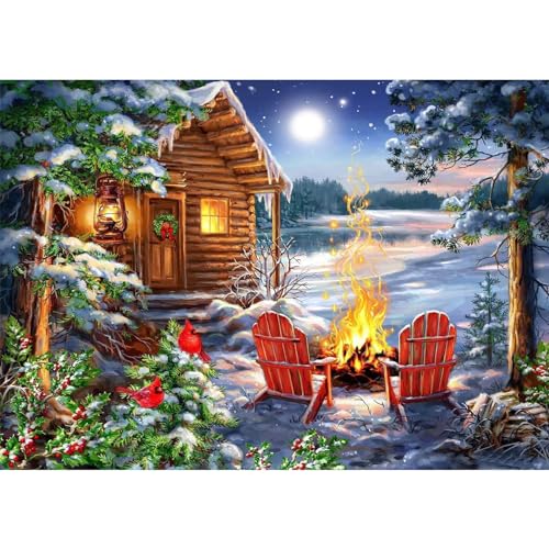 RICUVED Winter Landschaft Diamond Painting Erwachsene, 5D Weihnachten Diamant Painting Bilder Erwachsene, DIY Diamond Painting Bilder Landschaft Diamant Malerei Set für Wanddekoration 30x40cm von RICUVED