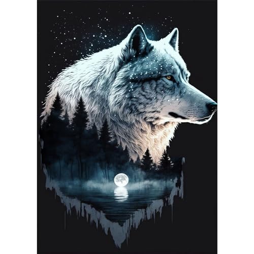 RICUVED Wolf Diamond Painting Erwachsene, 5D Tiere Diamant Painting Bilder Erwachsene, DIY Diamond Painting Bilder Wölfe Diamant Malerei Set für Wanddekoration 30x40cm von RICUVED