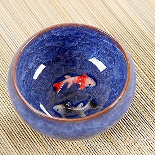 RIDAEX 3D-Keramik-Kung-Fu-Teeset mit geprägten Fischen und Koi-EIS, rissige glasierte Teeschale, chinesisches Porzellan-Teetassen-Set von RIDAEX