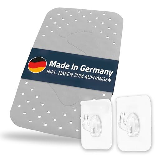 Badewanneneinlage, Wanneneinlage, Badematte Step ca. 38x72 cm, grau, 100% TPE | inkl. 2 Haken | frei von PVC, Phthalaten, Blei, Latex | TÜV geprüft | Made in Germany von RIDDER