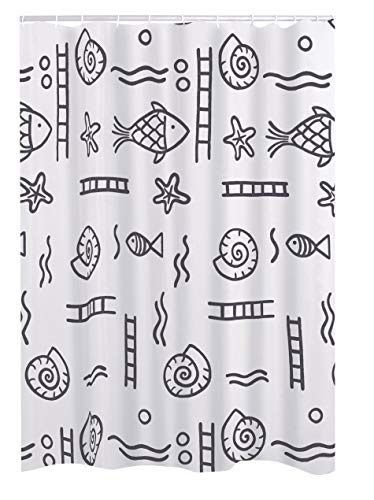 RIDDER Duschvorhang Textil ca. 180x200 cm Neptun, grau, inkl. Ringe | Waschbar | Fische | ÖkoTex von RIDDER