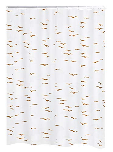 RIDDER Duschvorhang Folie ca. 240x180 cm, Sylt, beige, inkl. Ringe | 100% Wasserdicht | Vögel von RIDDER