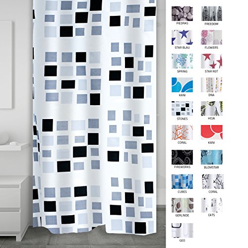 RIDDER Duschvorhang Textil, 100% Polyester, Weiß-grau-schwarz, 180x200 cm von RIDDER