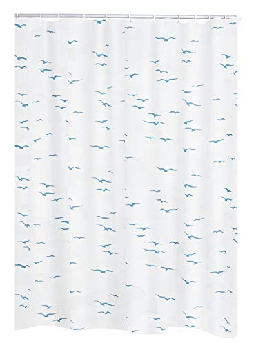 RIDDER Duschvorhang Folie ca. 240x180 cm, Sylt, blau, inkl. Ringe | 100% Wasserdicht | Vögel von RIDDER