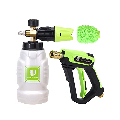 RIDGE WASHER Hochdruckreiniger-Pistole mit Schaumkanone Schneeschaumlanze, Schaumpistolen-Kit mit 1/4 Zoll Schnellverbinder, 1 Liter, Power Washer Foam Blaster mit Autowaschhandschuh von RIDGE WASHER
