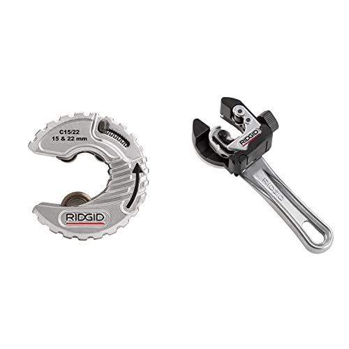 RIDGID 32573 Modell 118 2-in-1 Mini-Rohrabchneider mit AUTOFEED und Ratschengriff, Rohrabschneider von 6 mm bis 28 mm & 57018 Modell C15/22 mm engstehender Kupferrohrschneider, C-Stil, 15-22 mm von RIDGID